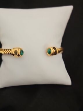 Gold-Tone Open Cuff Bracelet with Green Stone Ends